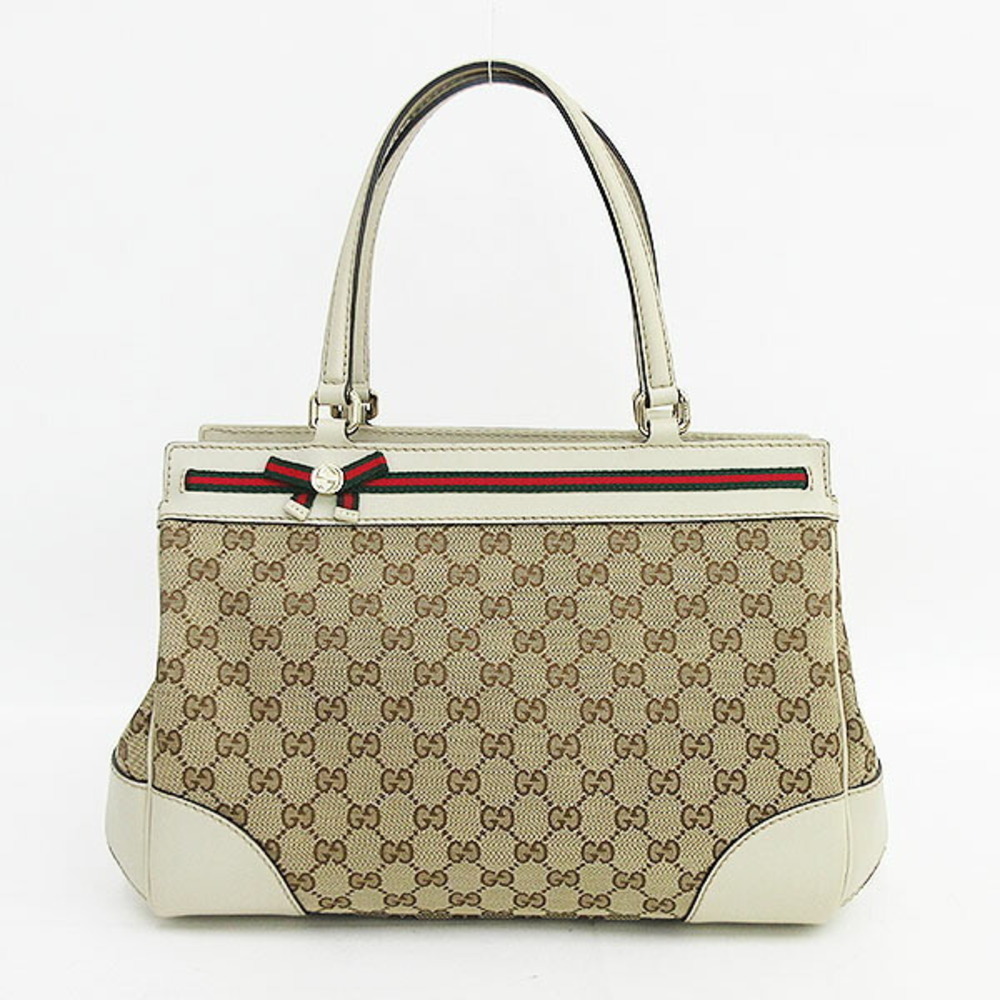 GUCCI GG Tote Bag Shelly Beige Canvas Leather